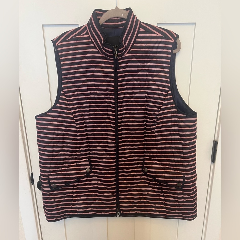 Talbots Diamond Quilted Lightweight Striped Vest Blue Pink Plus Size